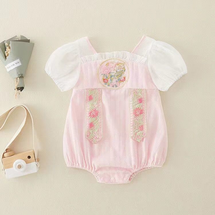 Baby clothes summer romper lightweight newborn bodysuit girl's summer fashion jumpsuit full month hundred days princess outfit
