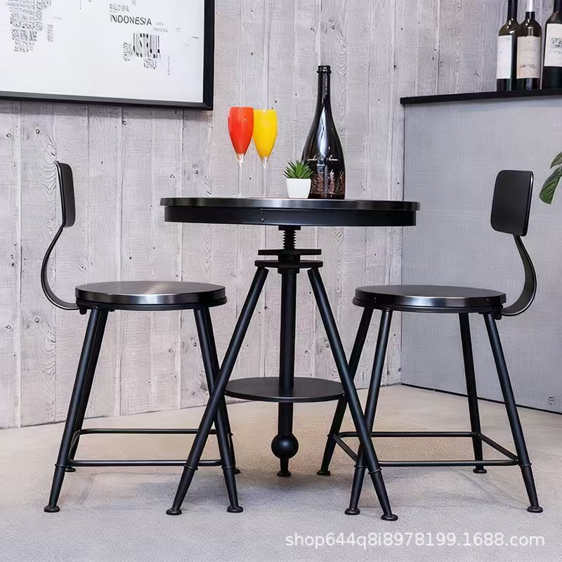 Wrought iron bar chair milk tea shop table and chair combination cafe high chair bar stool bar chair solid wood small round table square