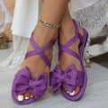 European and american plus-size bowknot flat sandals women's soft sole fabric elastic band beach slippers  in-stock