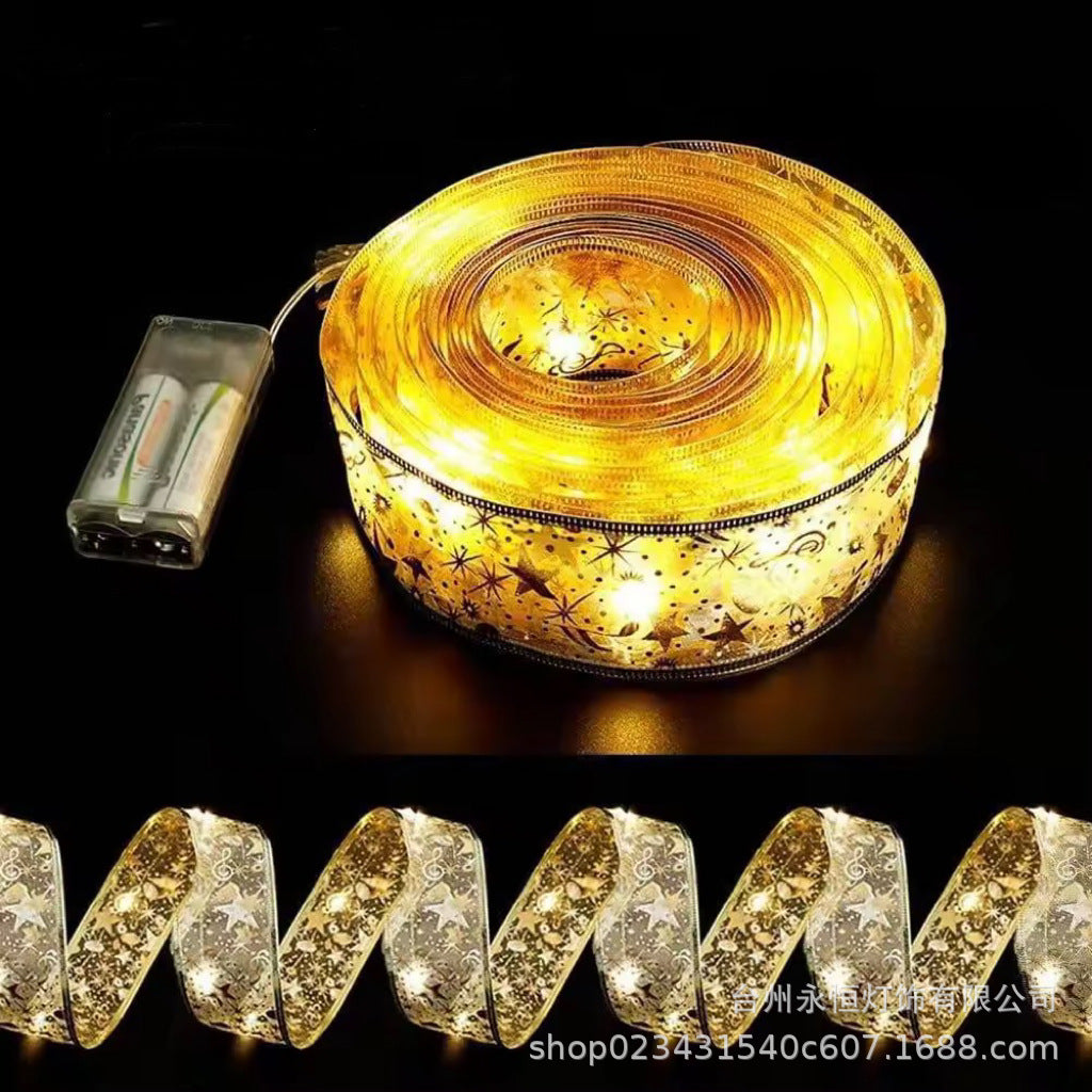 Cross-border new led Christmas ribbon small lights Christmas tree decoration bronzing ribbon light string Holiday decoration flash lights