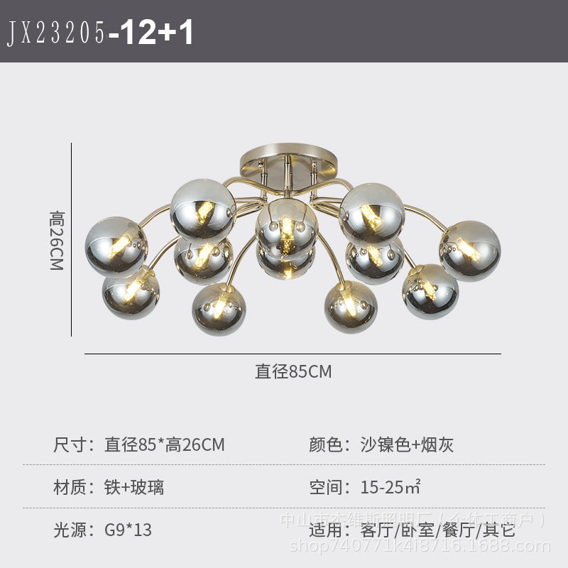 Nordic light luxury magic bean molecular silver electroplated semi-transparent round glass living room chandelier - modern minimalist