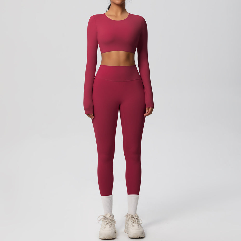 New arrival: european and american style solid color double-sided brushed breathable compression yoga set - 8 piece activewear set for running and fitness