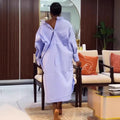 European and american cross-border women's fashion:  spring new arrival - stylish turn-down collar, loose fit, plus size striped slit shirt dress