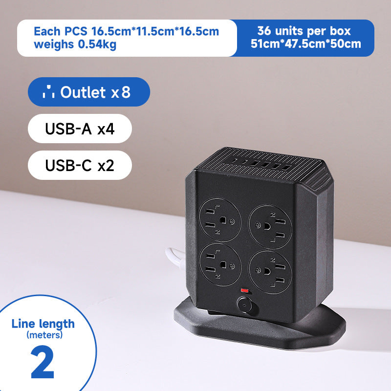 Us 110v usb multi-port pd fast charging power strip with dual-sided outlets and extension cord