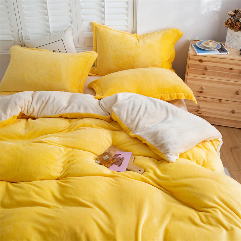 Solid color milk fleece four-piece set, fleece wholesale coral fleece bedding, bed sheet quilt cover, flannel bed three-piece set, winter