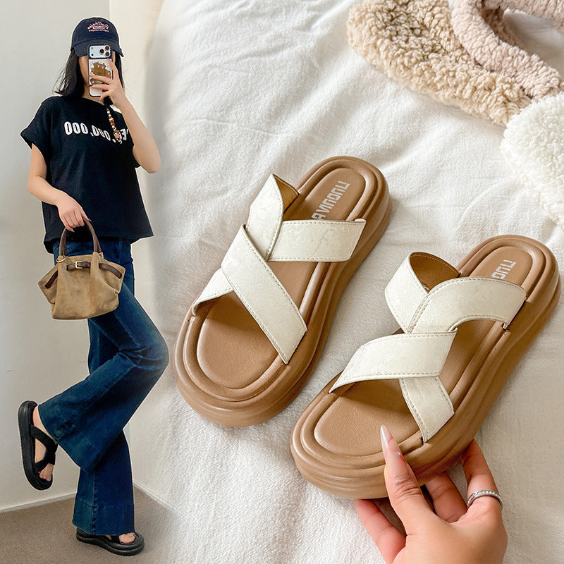 Fashionthick sole slippers beach women's shoes summer skirt outwear exquisite new arrivalclassy sense platform shoes one-line slippers