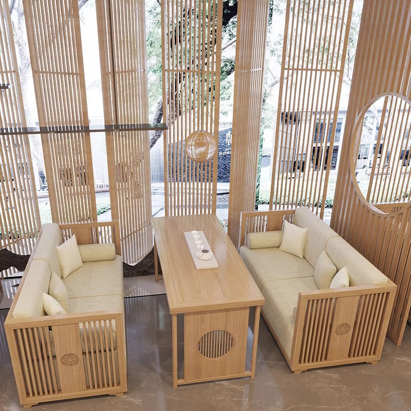 New Chinese style teahouse booth table solid wood sofa combination Zen homestay restaurant hotel box reception negotiation furniture