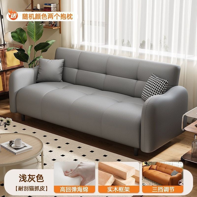 Cat scratch leather sofa bed modern casual small apartment living room straight row sofa three-stop backrest multi-functional foldable sofa