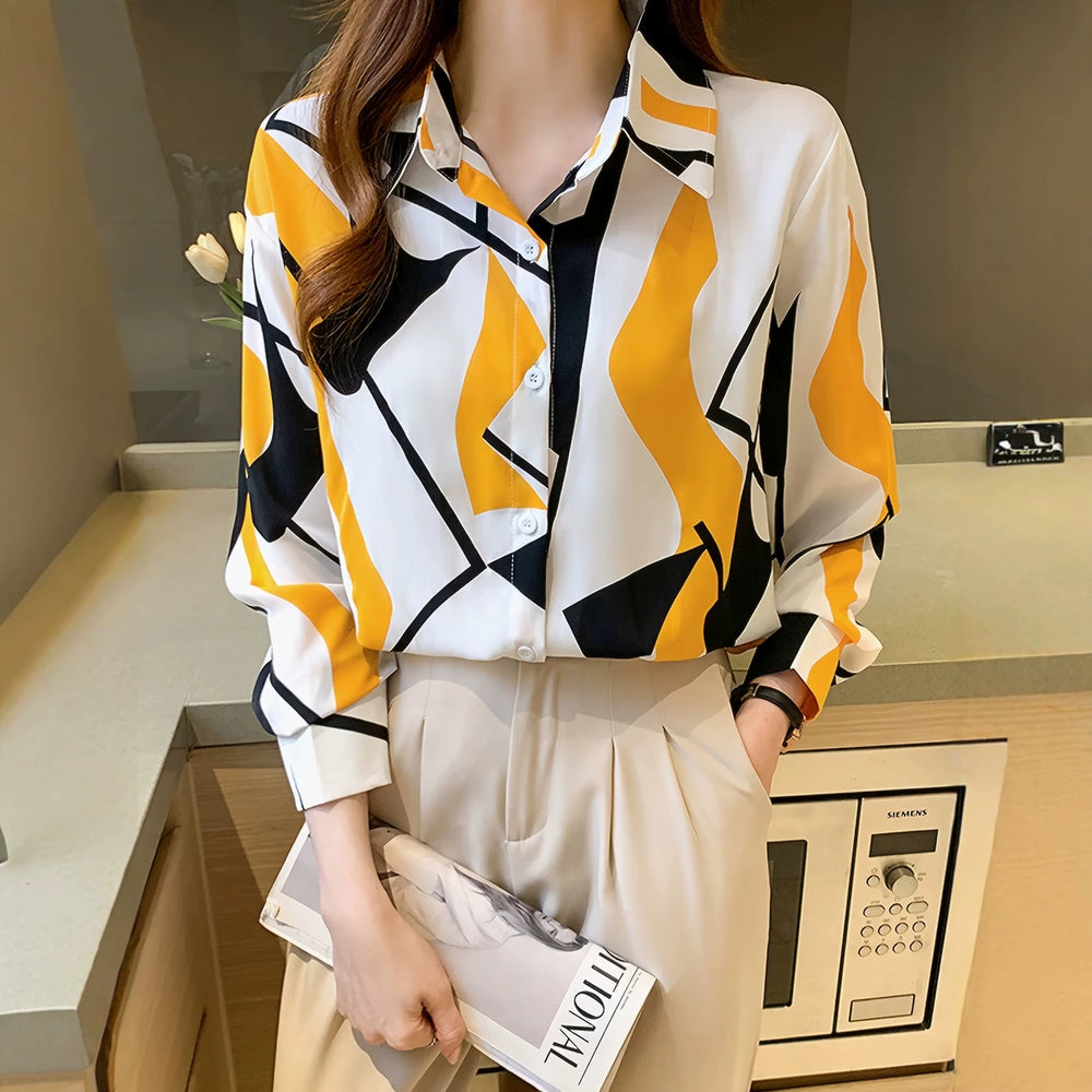 wholesale women's long-sleeved shirts, fashionable women's shirts for spring, summer, and autumn, new cross-border printed designs