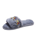 autumn and winter new arrival one-line soft bottom ethnic style fur slippers women's foreign trade large size fur ball heattech cotton dropshipping