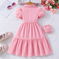 Girls' dress, solid color dress with pearl sleeves + pearl crossbody bag
