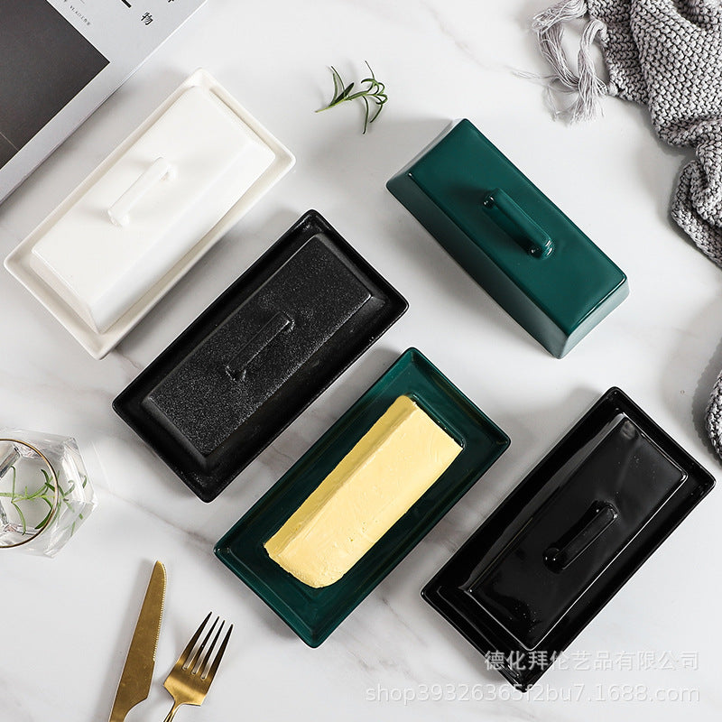 Minimalist ceramic butter dish with lid - amazon butter dish, rectangular butter tray, cheese & butter box