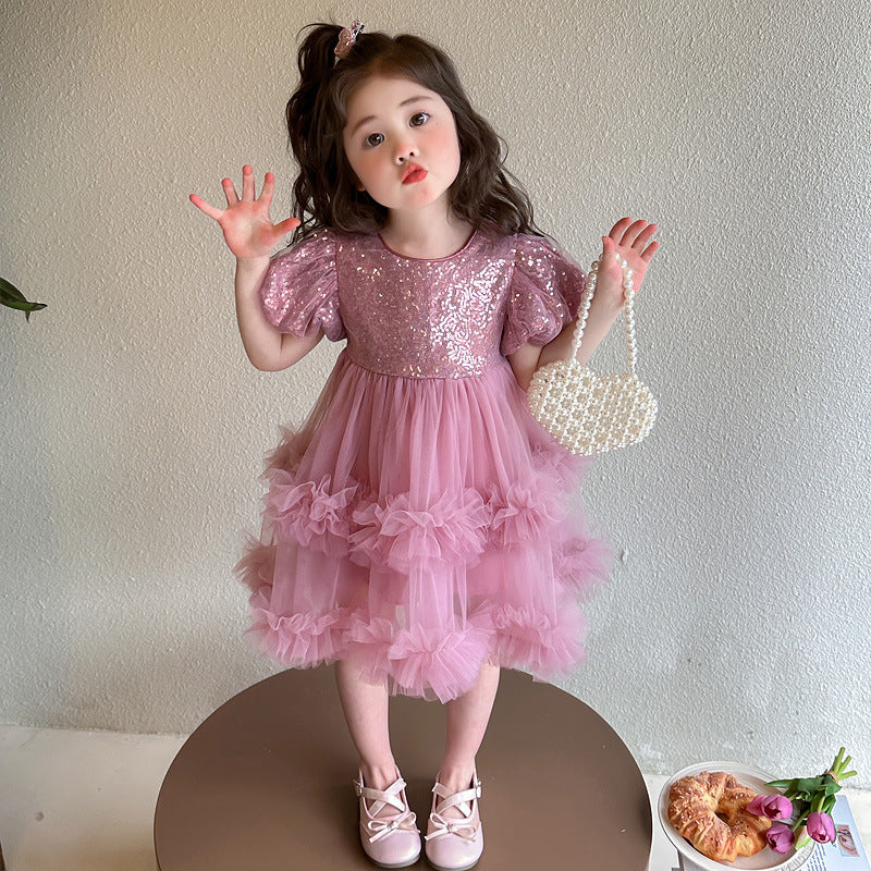 Girls' birthday dress -  summer collection - short sleeve dress - stylish and trendy princess dress - cake dress