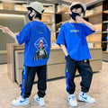 Boys' summer outfit set  new style, middle to big kids, boys' student summer short-sleeve fashionable korean style trendy children's clothing