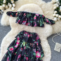 Floral off-the-shoulder bandeau cake dress two-piece set - women's summer sweet & sultry romantic maxi dress outfit