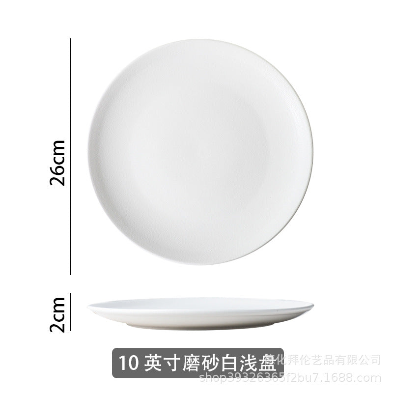 Ceramic matte white western dinner plate, matte steak plate, wear-resistant pasta plate, gold-rimmed matte dinner plate - wholesale from manufacturer