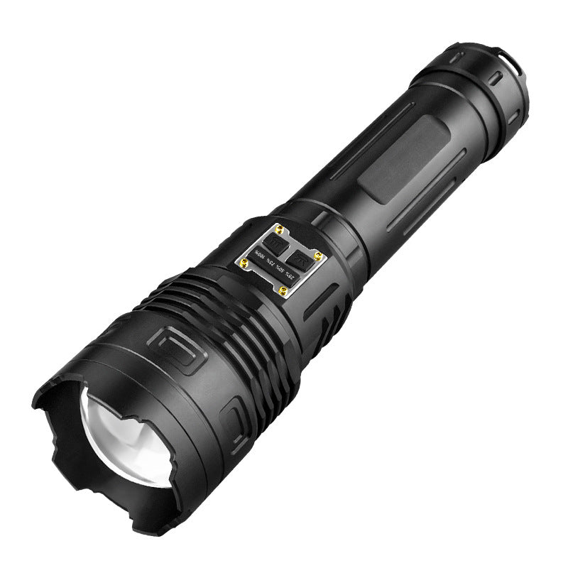 Cross-border new multi-function strong light USB charging display double switch, telescopic zoom high-power outdoor flashlight