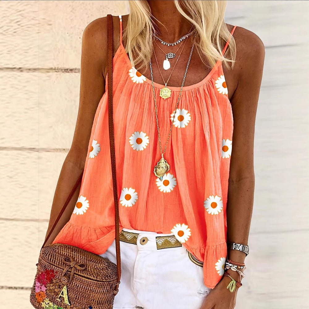 Amazon fashion new arrival women's small daisy printing  summer sleeveless casualloose suspender shirt