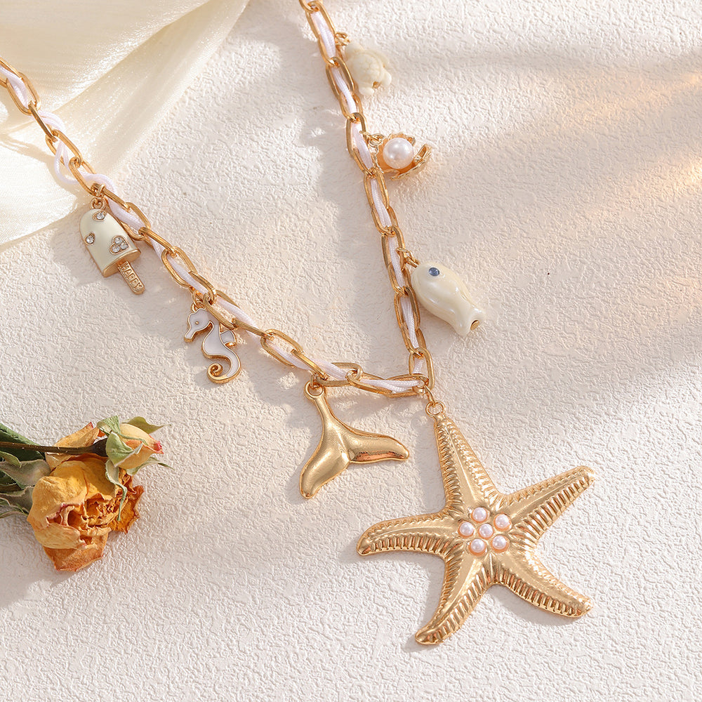 Wholesale alloy necklaces: european & american style, cross-border, beach & ocean-inspired, starfish clavicle chain, unique & trendy, versatile necklace for women