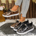 Export cross-border plus sizenew arrival leopard print thick sole sneakers women's waterproofnon-slip sports casual shoes tie backflats