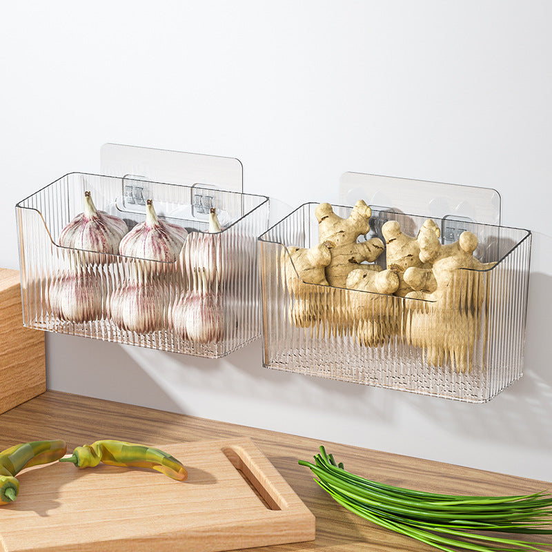 Kitchen onion, ginger and garlic storage basket, no punching wall hanging handy gadget, ginger and garlic basket, spice storage rack, storage box