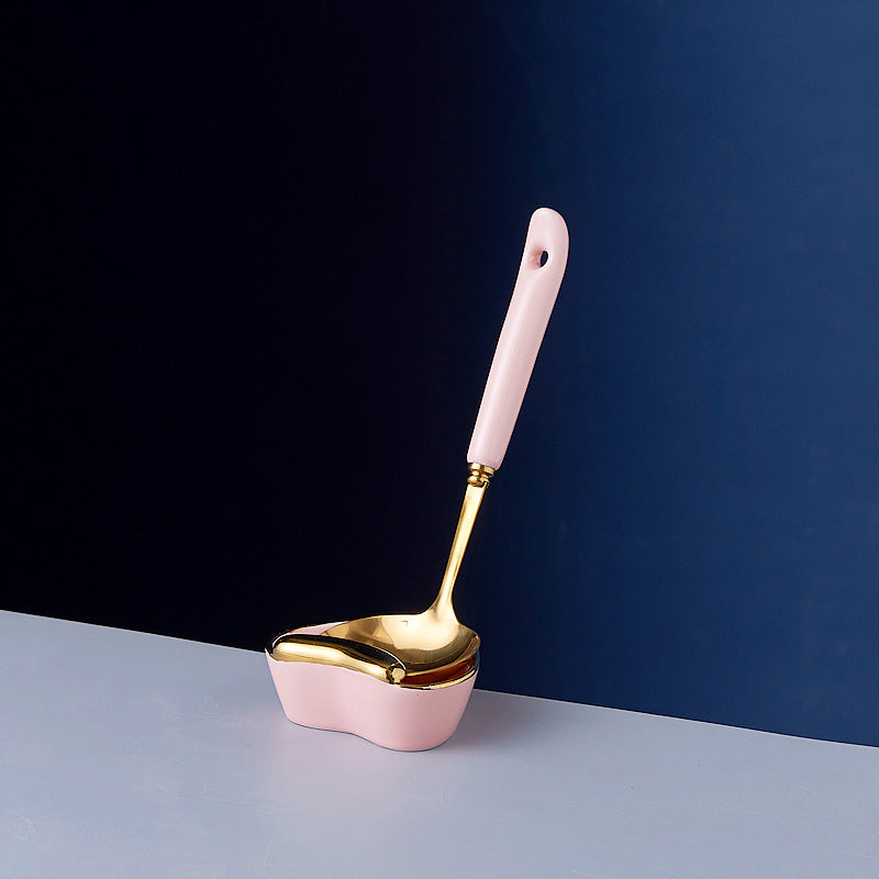 Luxury stainless steel soup ladle kitchen utensil set - includes hot pot spoon with ceramic handle, anti-scald cooking spoon - wholesale