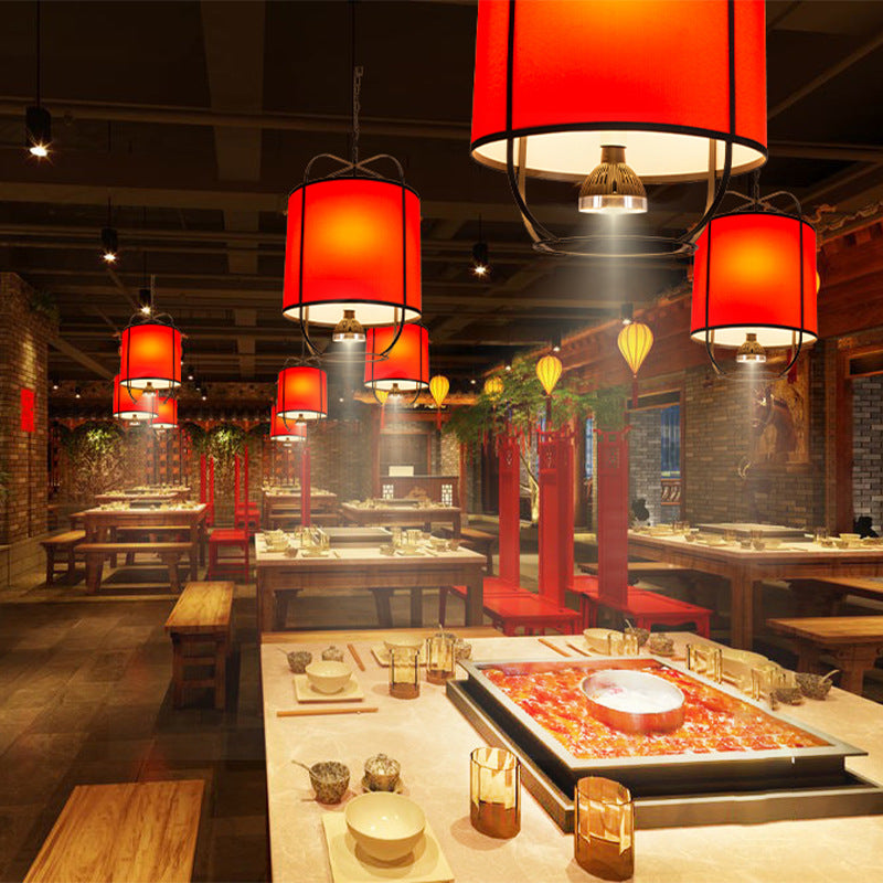 Chinese-style national tide chandelier Chinese-style round lantern lantern fixture Hot pot restaurant restaurant restaurant box booth with spotlight