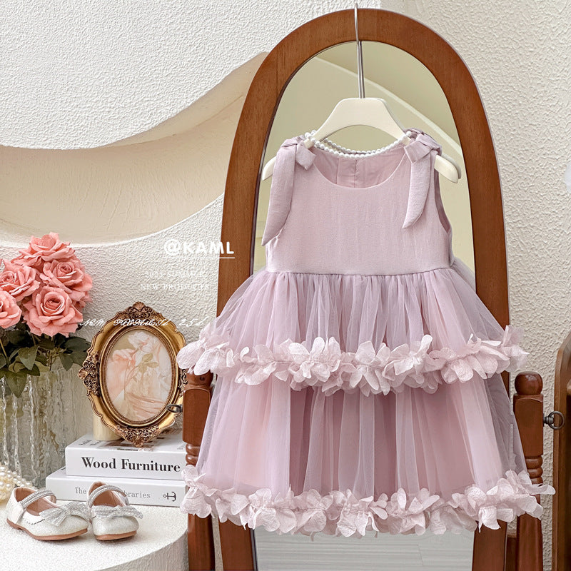 Girls' dress  new style chic mesh tutu dress bow princess dress