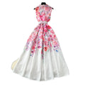 European and american niche fashion retro suit collar sleeveless cinched waist printed dress - women's slimming a-line elegant maxi dress
