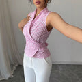 fashion  new arrivalfashionelegancestripesplaidv neck vest tops sleeveless shirt women's clothing