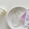 Minimalist pearl white heart bracelet with gauze bow and bear charm - phone lanyard accessory