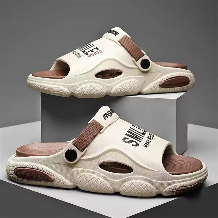 Men's slippers 2024 summer new style: cloud-like comfort, thick sole, bathroom-friendly, trendy couple's slippers, student home slippers, women's outdoor slippers
