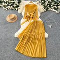 fashion style miyake pleated tie back waist asymmetrical hem pleated tops pleated skirt suit for women