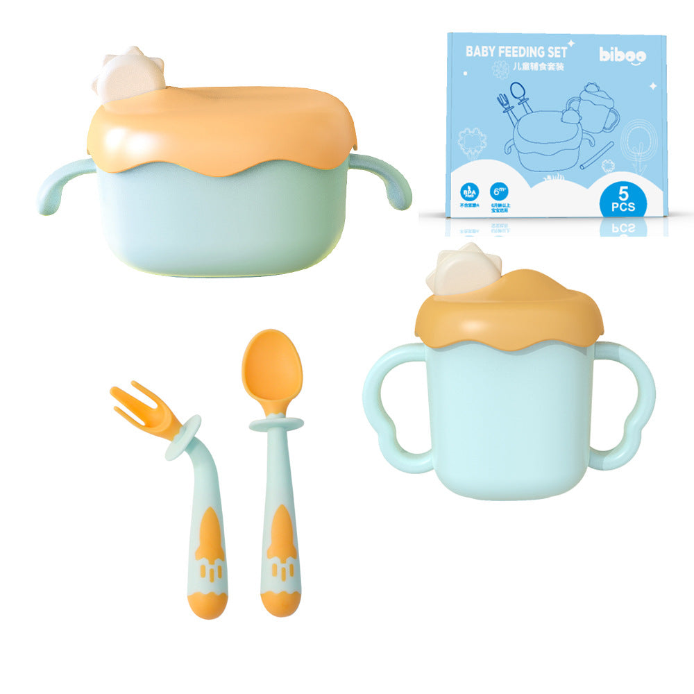 Bestselling baby feeding utensil set: baby food bowl, water cup, fork, spoon - infant dinnerware gift box set