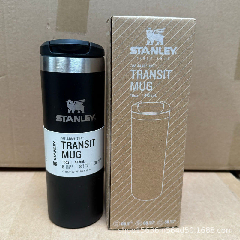 Stanley-style 16oz stainless steel insulated tumbler - straight-sided, car & outdoor water bottle - keeps drinks hot or cold, large capacity