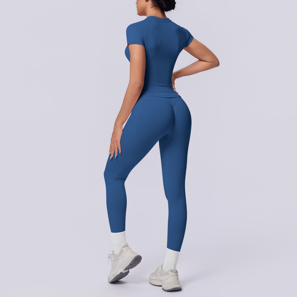 fashion seamless knittingpure color tight breathable long yoga suit sports running fitness two-piece set