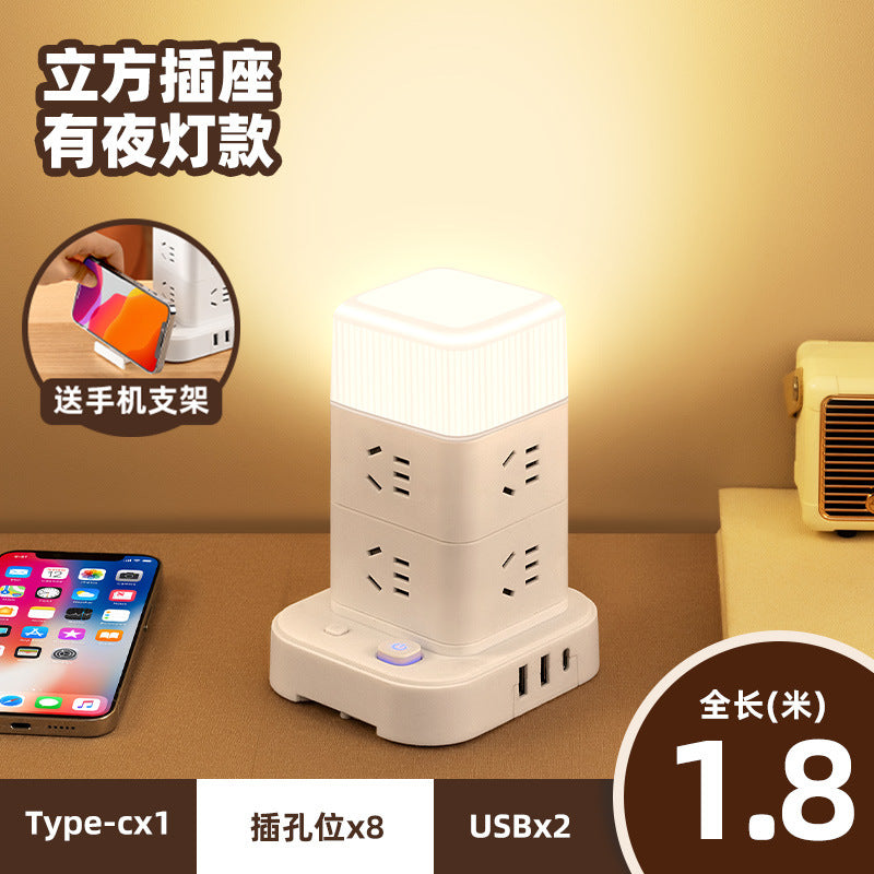 Smart vertical power strip socket with usb mobile phone charging multi-port tower office for home creative power strip rubik's cube