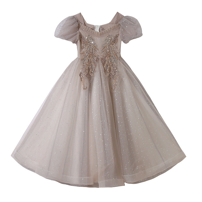 girls' dresses: new high-end gray sequin princess gown, evening dress, french style for older girls, hostess outfit