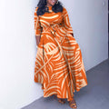 Q100 cross-border women's autumn/winter new fashion long dress - elegant tie-waist printed plus size european and american style dress for export