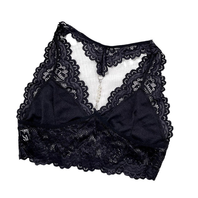 Sexy Lingerie Sexy Ladies Pearl Chain Splicing Lace Suspender Bra ODF3399