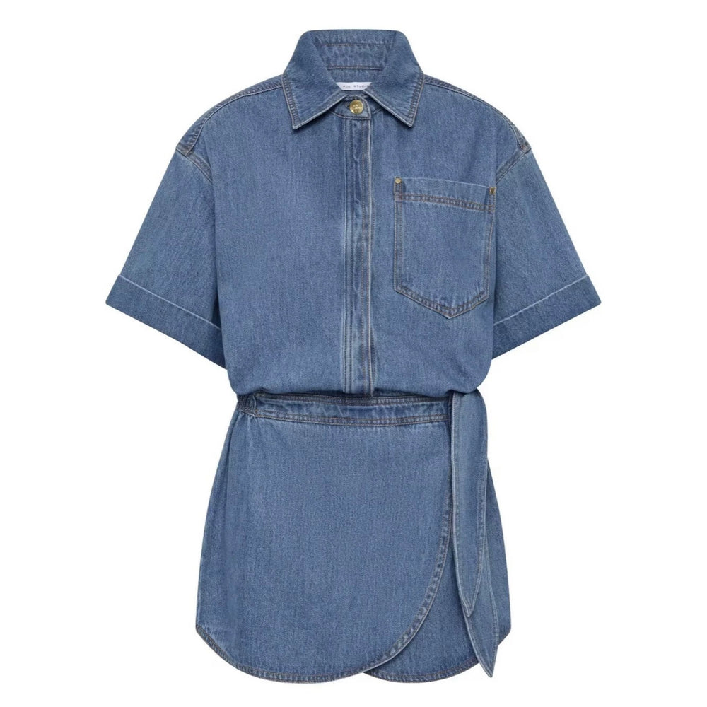 fashionretro short-sleeved denim dresssummerelegant waist dressfashioneasiest for match