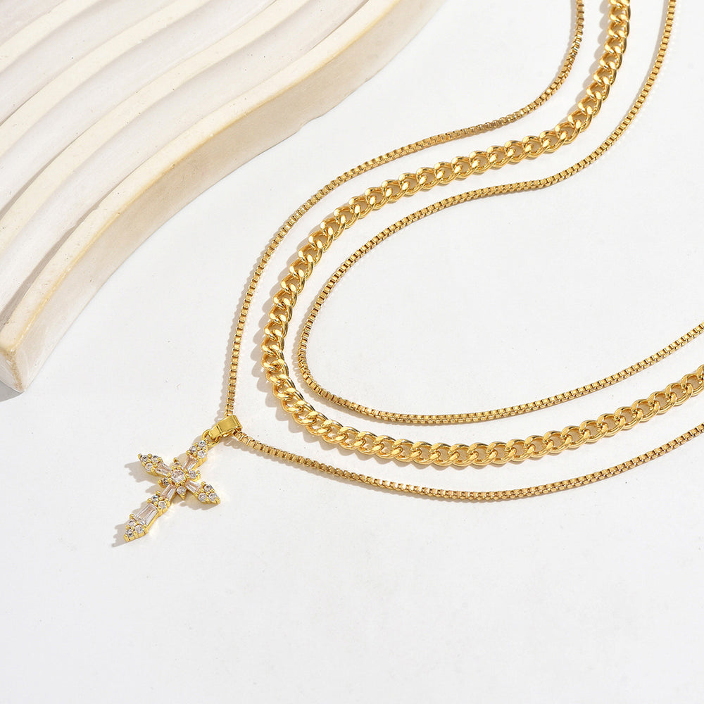 Cross pendant necklace wholesale - european and american style, multi-layered, trendy design, sweet & cool, unique clavicle chain necklace