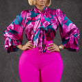 D342 european and american women's clothing  new fashionable elegant slimming printed tie-up shirt plus size african export blouse