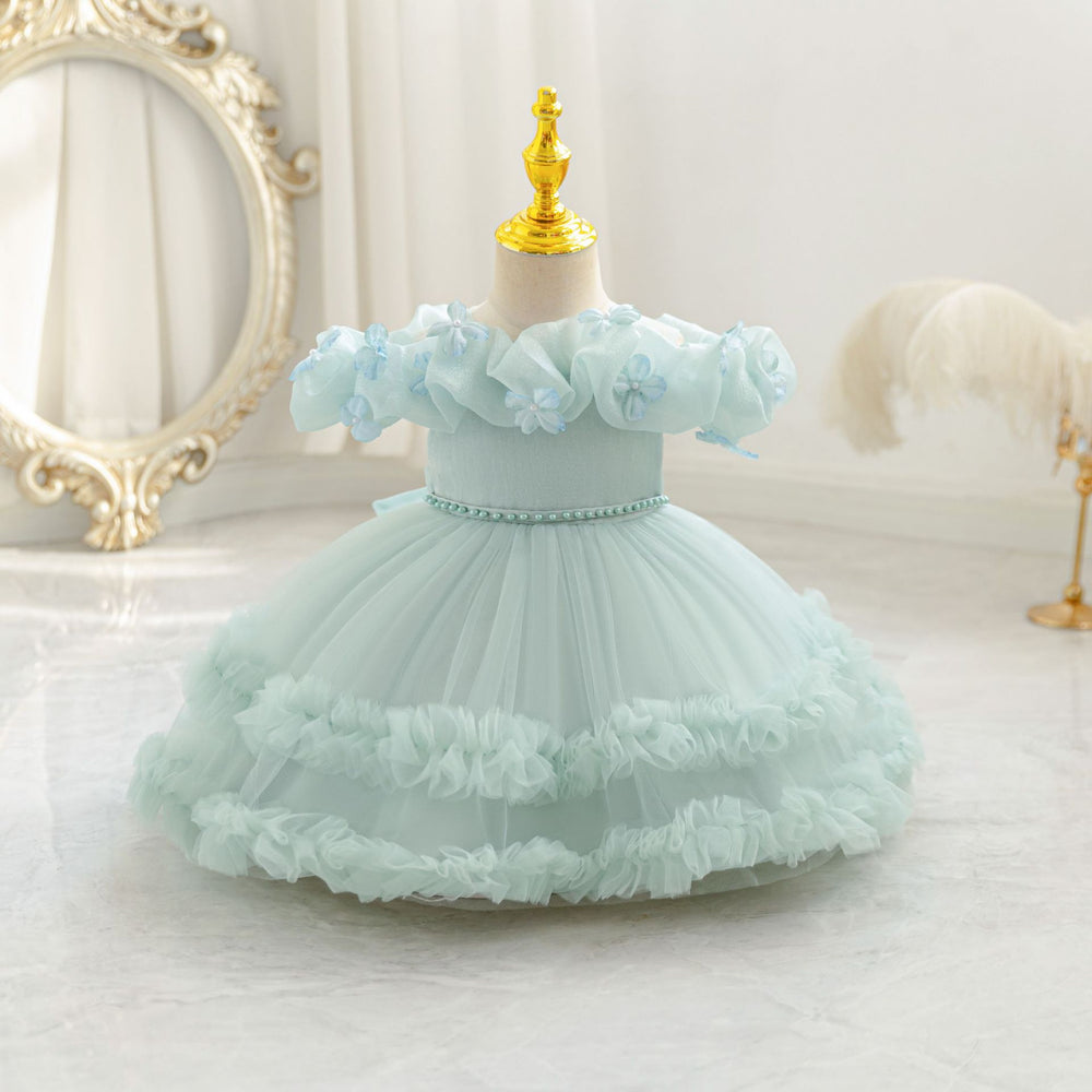 Ready-to-ship new floral cake princess dress - baby girl's first birthday party gown