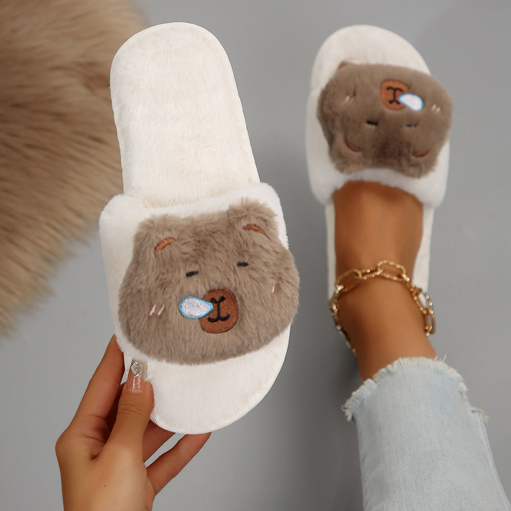 Capybara plush slippers for women - new 2024 autumn/winter indoor/outdoor cute cartoon fuzzy slippers, cotton slippers for women