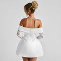 summer new european and american cross-border women's off-the-shoulder bandeau long sleeve sexy slim-fit lace a-line dress