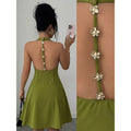 independent elegancepure color stand collar sexybacklessshortdress