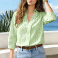 fashion cross-border new summer women's striped three-quarter sleeve v-neck blouse