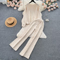 Fashionsuit women's french gentle style loosecable stitchsweatersweaterhigh waistslimming lookdrapedpantstwo-piece set