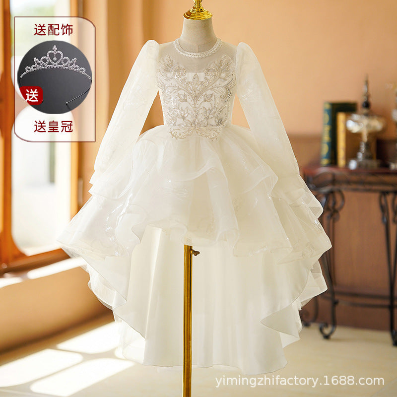 Girls' train dress new arrivallong sleevesspring & fallkids princess dress evening dress birthday style 3-12 years old skirt